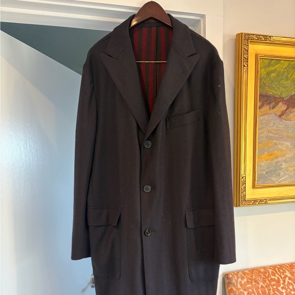 Classic Dark Navy with Burgundy Stripe single Buttons Overcoat